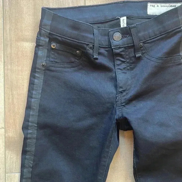 Rag & Bone Midnight Tuxedo Black Zipper Capri Skinny Jeans Sz 24 - Picture 2 of 7